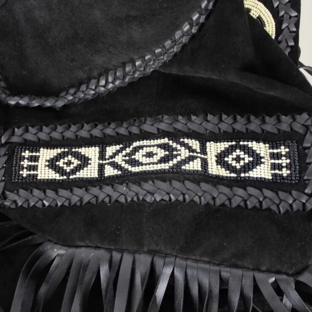Vintage Scully Men’s Western Fringe Black Leather Beaded Tribal Jacket - Size 52